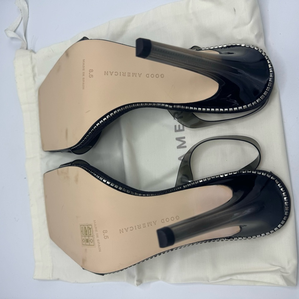 GOOD AMERICAN Black Crystal Crush Lucite Sandal Size 8.5 Black Glitter New - Picture 6 of 11